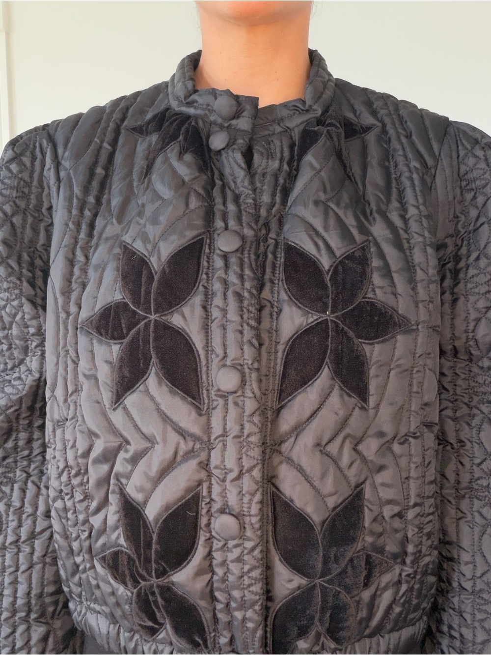 Free People Black Quilted Velvet Floral Bomber Jacket - Picture 5 of 5